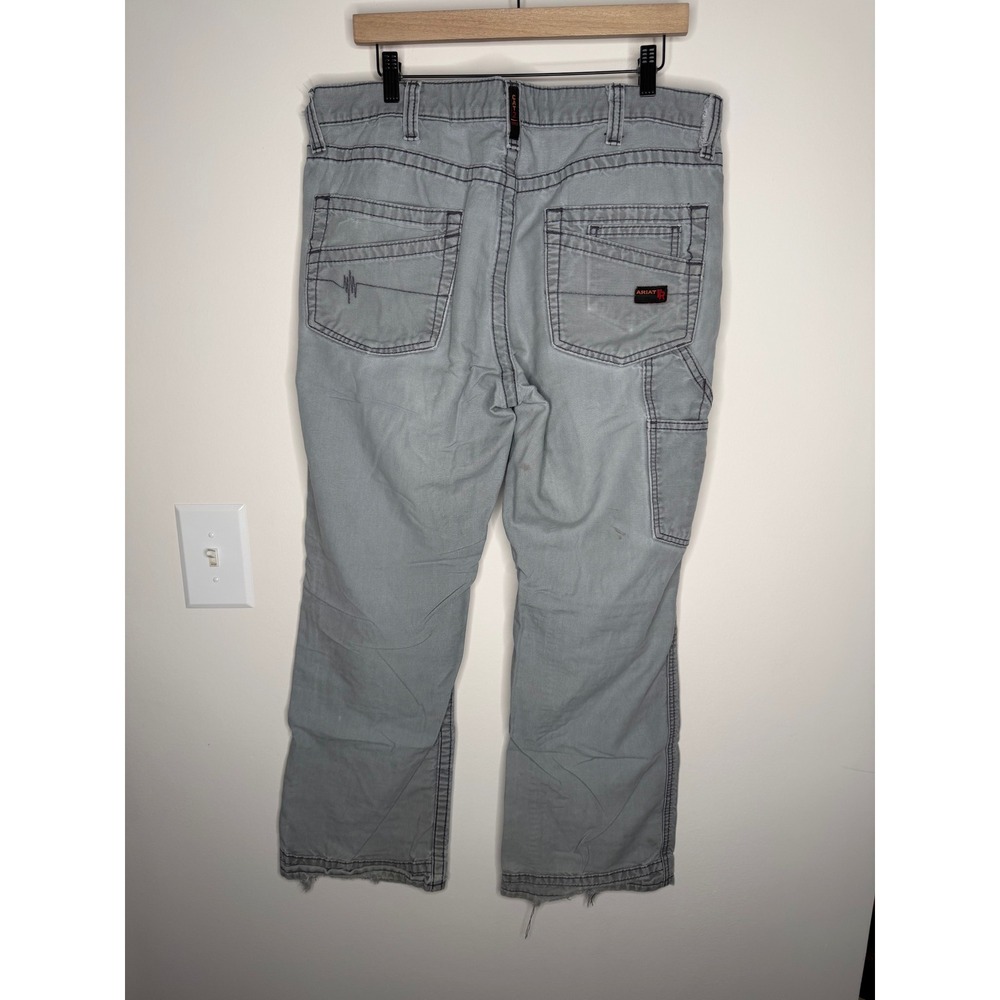 Ariat Work M4 Low Rise Boot Cut Grey Canvas Pants Distressed Faded Mens 34X30 - Picture 2 of 13